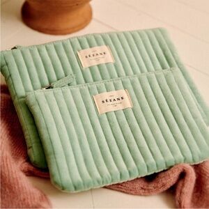 Sezane large green velvet pouch